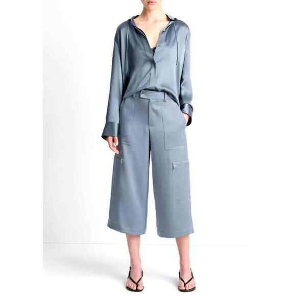 Vince Women's Lake Stone Low-Rise Satin Parachute Crop Pants Size 12 - Picture 11 of 11